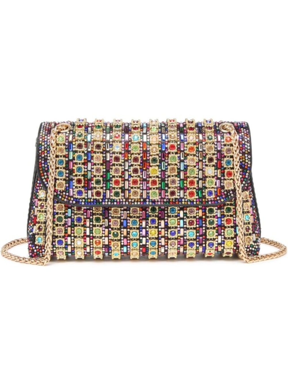 Sparkly Rhinestone Evening Clutch Bag with Chain - Holiday Party Metallic Purse